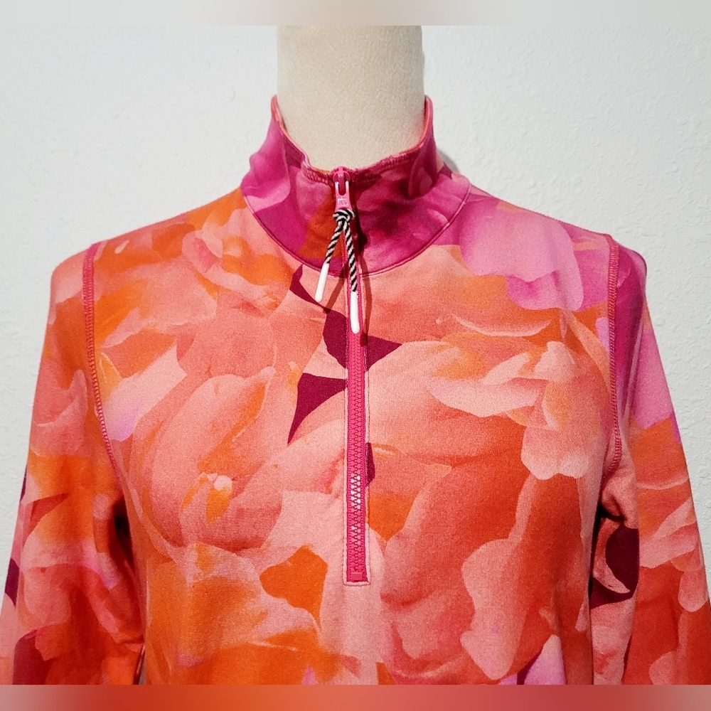 Talbots Size XS 1/4 Zip Pullover Pink Orange Floral Stretch Top Pockets Golf - Picture 5 of 14